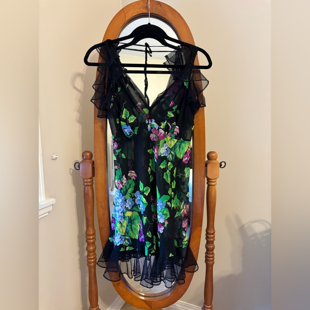 🌸Betsey Johnson Black Floral Sheer Slip Dress🌸